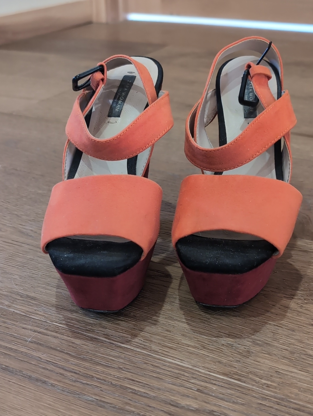 Zara Orange Suede Platform Sandals